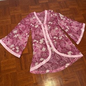 Pink Paisley Tie Front Robe OS